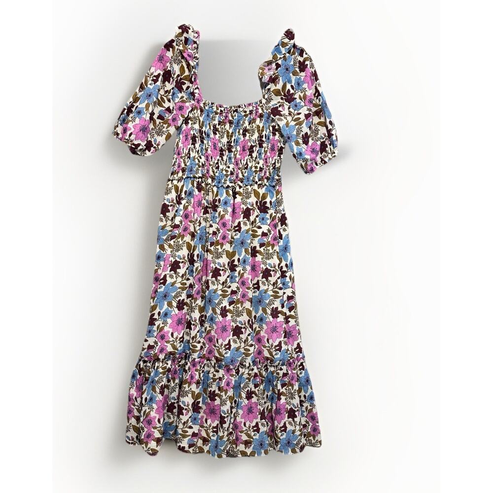 Vineyard Vines Dress Smocked Womens Small Cotton / Silk Midi Floral Martha's